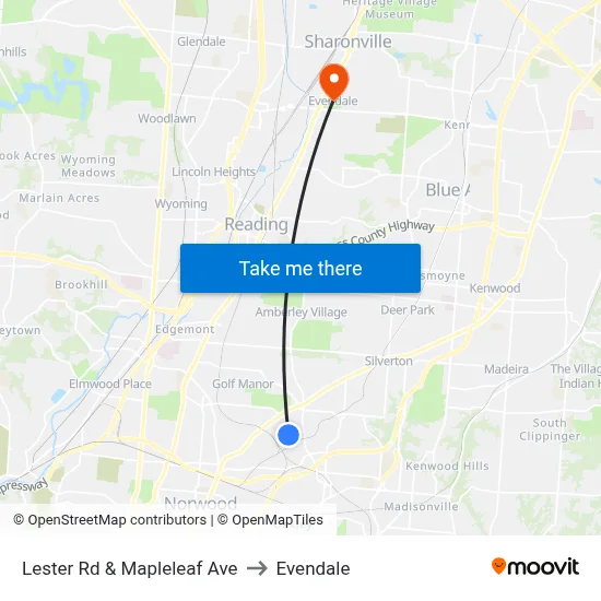 Lester Rd & Mapleleaf Ave to Evendale map