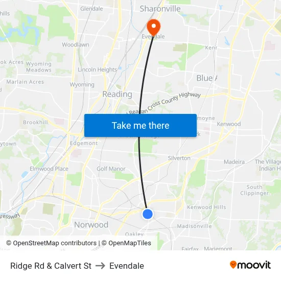 Ridge Rd & Calvert St to Evendale map
