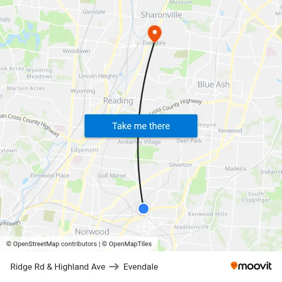 Ridge Rd & Highland Ave to Evendale map
