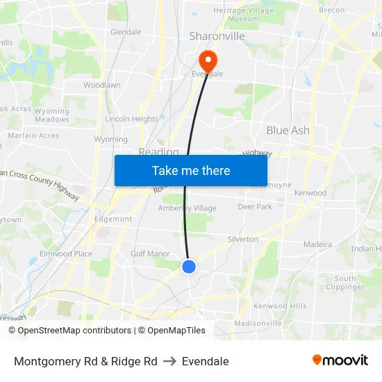 Montgomery Rd & Ridge Rd to Evendale map