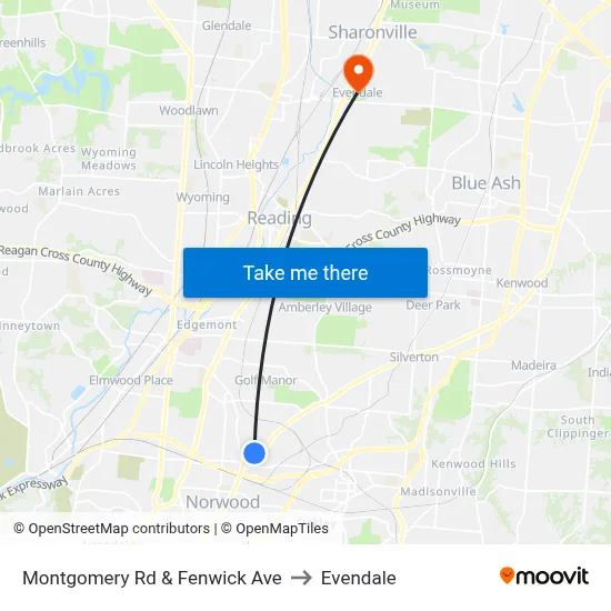 Montgomery Rd & Fenwick Ave to Evendale map