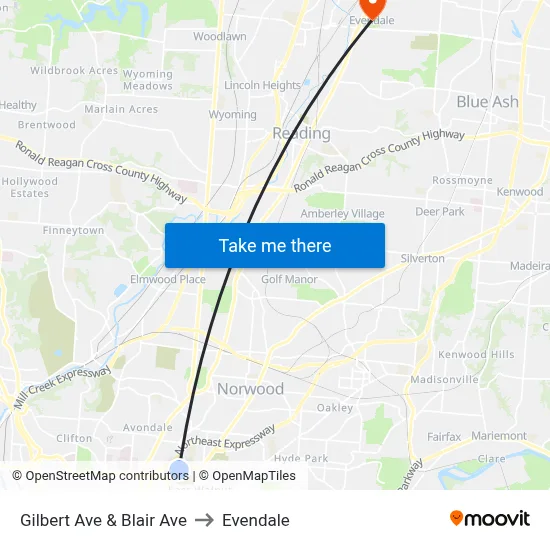 Gilbert Ave & Blair Ave to Evendale map