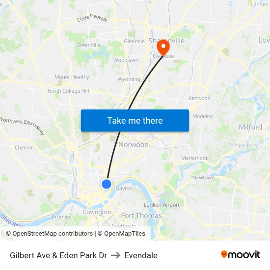 Gilbert Ave & Eden Park Dr to Evendale map