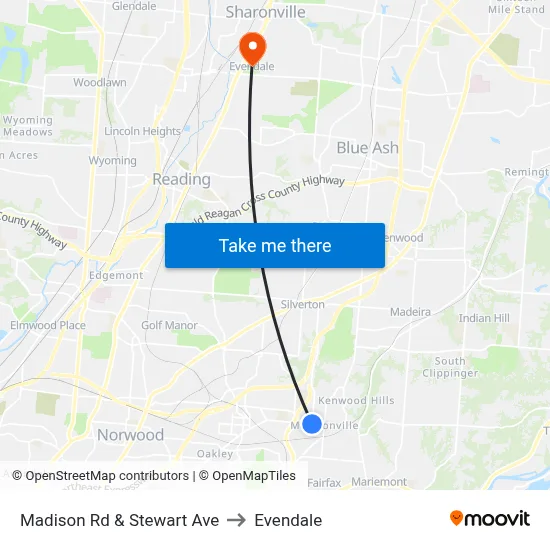 Madison Rd & Stewart Ave to Evendale map
