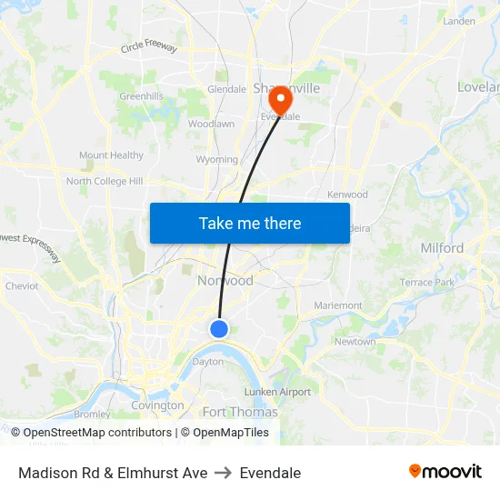 Madison Rd & Elmhurst Ave to Evendale map