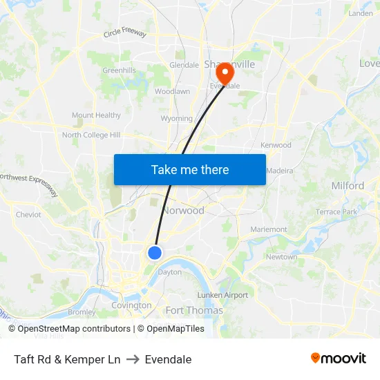 Taft Rd & Kemper Ln to Evendale map