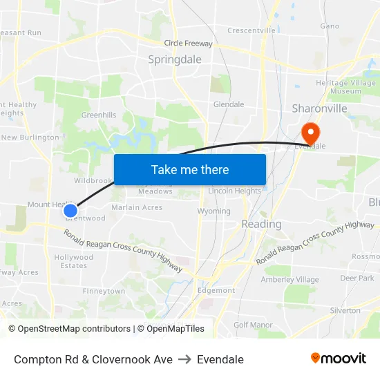 Compton Rd & Clovernook Ave to Evendale map