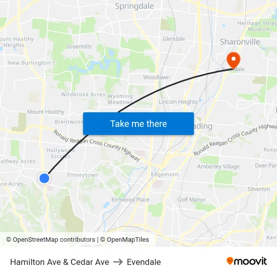 Hamilton Ave & Cedar Ave to Evendale map
