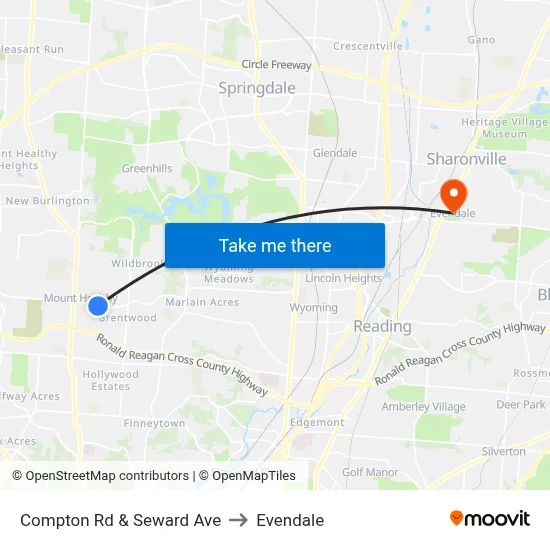 Compton Rd & Seward Ave to Evendale map