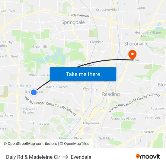 Daly Rd & Madeleine Cir to Evendale map