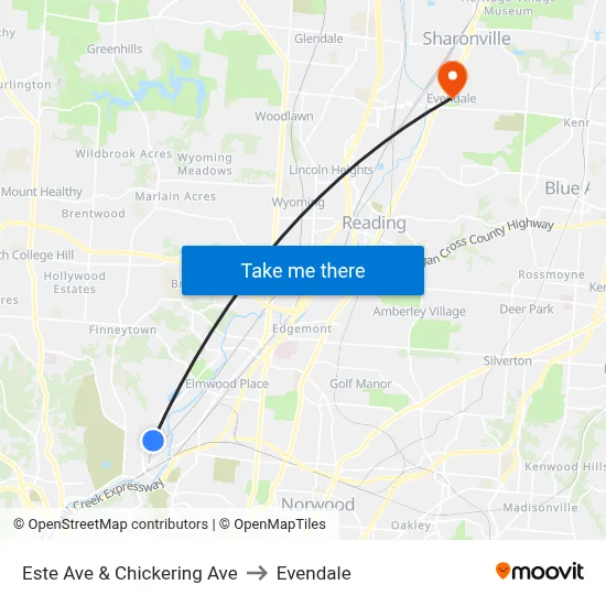 Este Ave & Chickering Ave to Evendale map