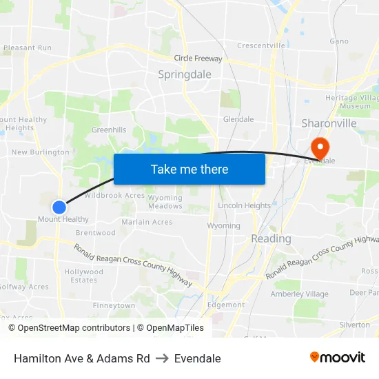 Hamilton Ave & Adams Rd to Evendale map