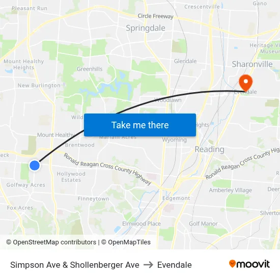 Simpson Ave & Shollenberger Ave to Evendale map
