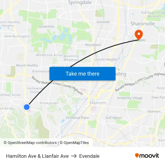 Hamilton Ave & Llanfair Ave to Evendale map