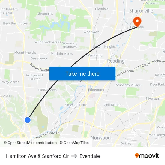 Hamilton Ave & Stanford Cir to Evendale map