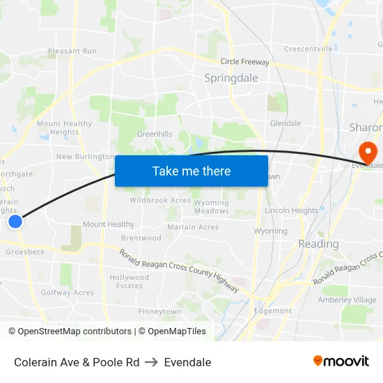 Colerain Ave & Poole Rd to Evendale map