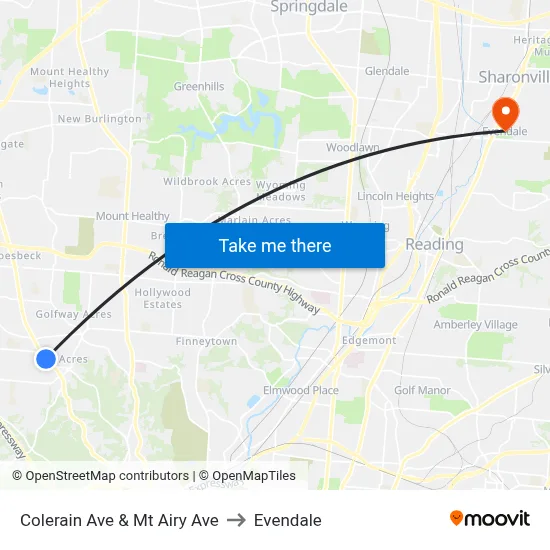 Colerain Ave & Mt Airy Ave to Evendale map