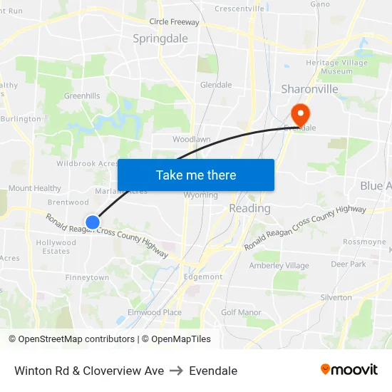 Winton Rd & Cloverview Ave to Evendale map