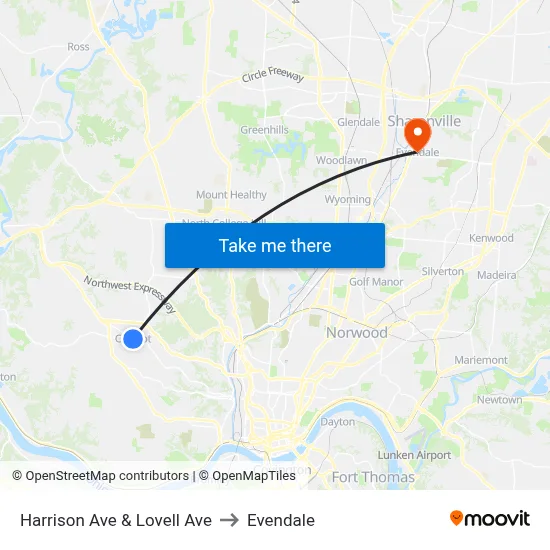 Harrison Ave & Lovell Ave to Evendale map