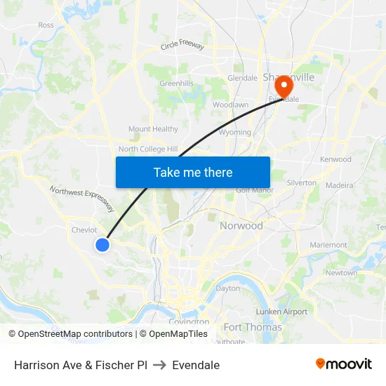 Harrison Ave & Fischer Pl to Evendale map