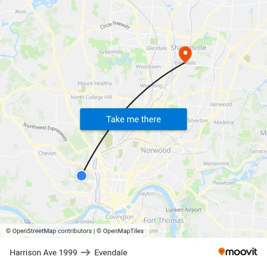 Harrison Ave 1999 to Evendale map