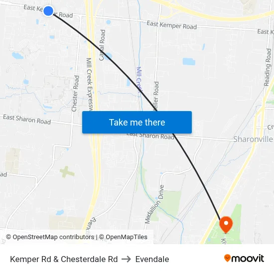 Kemper Rd & Chesterdale Rd to Evendale map