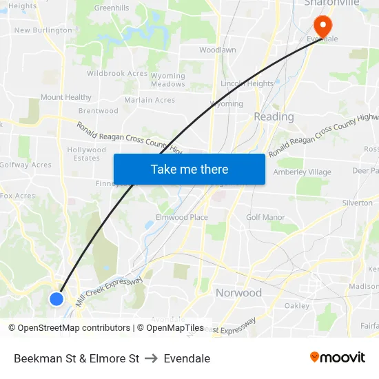 Beekman St & Elmore St to Evendale map