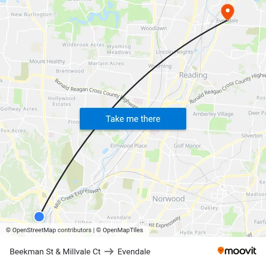 Beekman St & Millvale Ct to Evendale map