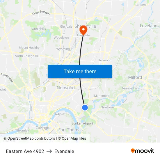 Eastern Ave 4902 to Evendale map