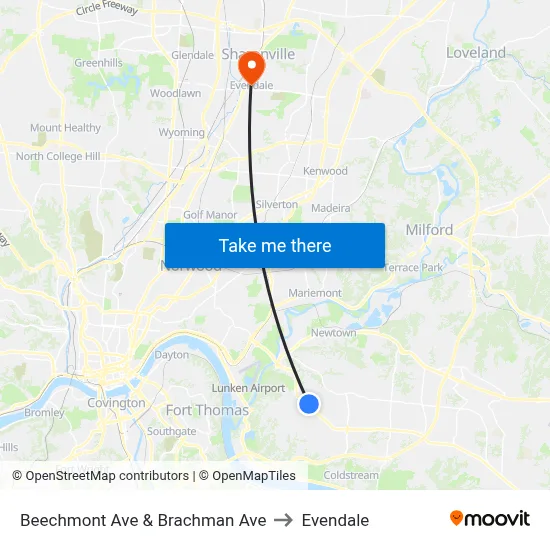Beechmont Ave & Brachman Ave to Evendale map