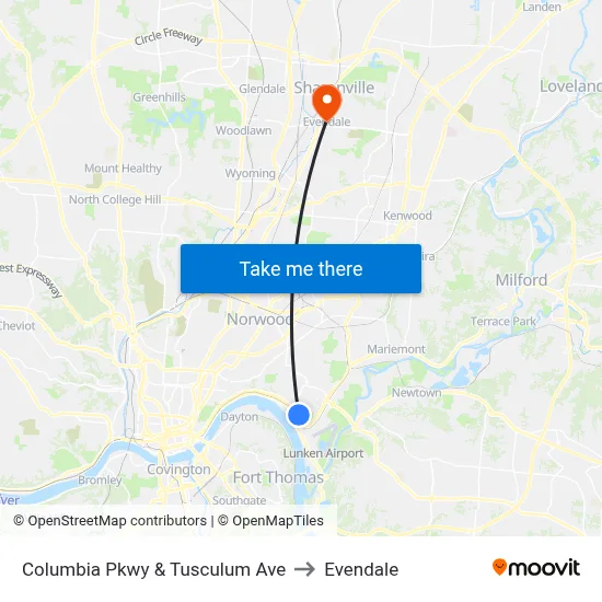 Columbia Pkwy & Tusculum Ave to Evendale map