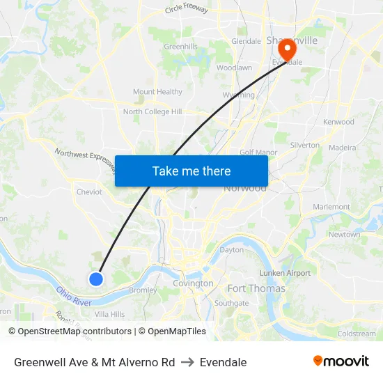 Greenwell Ave & Mt Alverno Rd to Evendale map