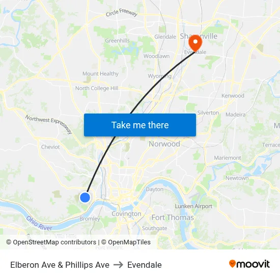 Elberon Ave & Phillips Ave to Evendale map
