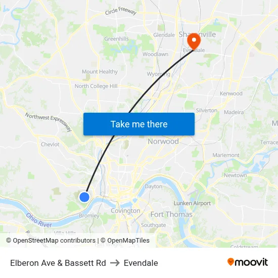 Elberon Ave & Bassett Rd to Evendale map