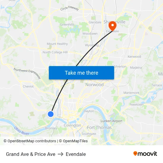 Grand Ave & Price Ave to Evendale map