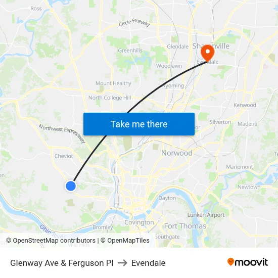 Glenway Ave & Ferguson Pl to Evendale map