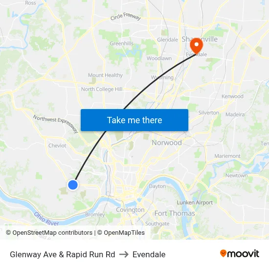 Glenway Ave & Rapid Run Rd to Evendale map
