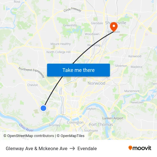 Glenway Ave & Mckeone Ave to Evendale map