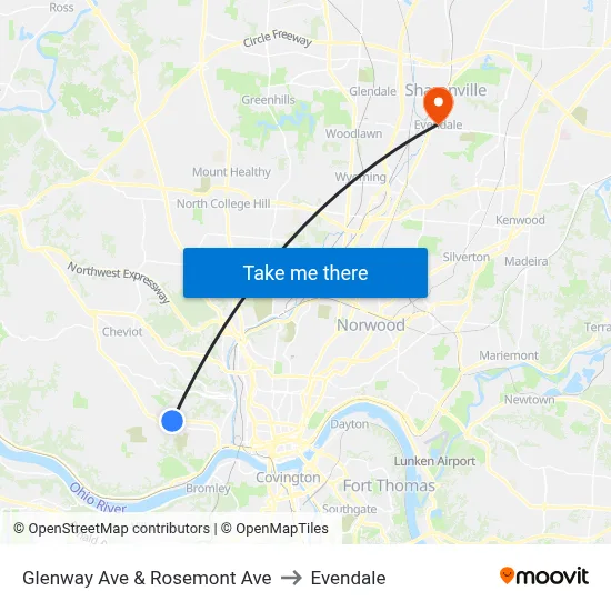 Glenway Ave & Rosemont Ave to Evendale map