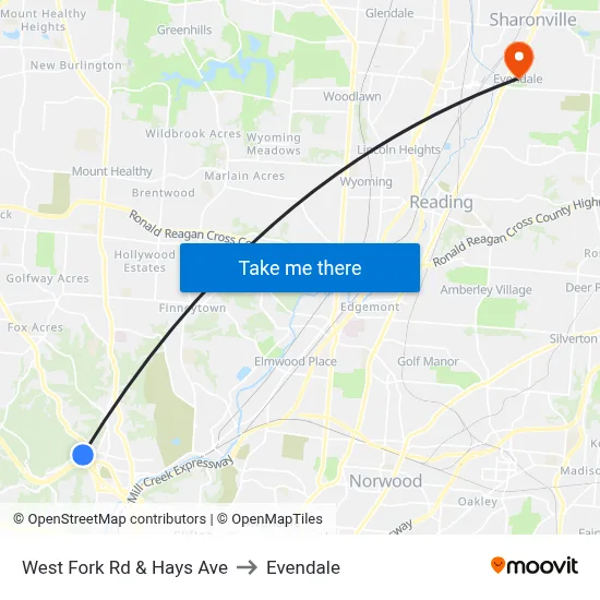West Fork Rd & Hays Ave to Evendale map