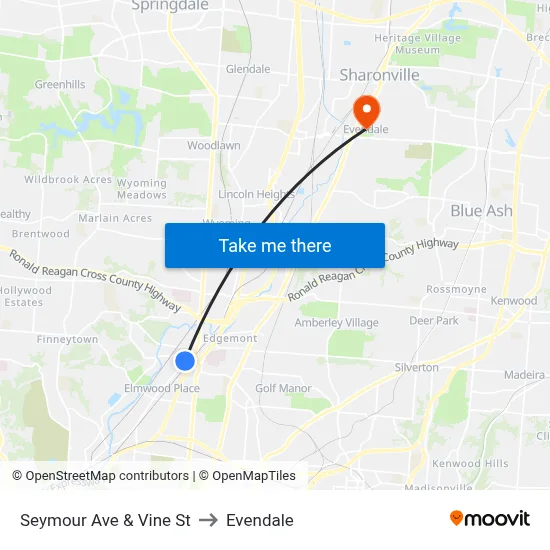 Seymour Ave & Vine St to Evendale map