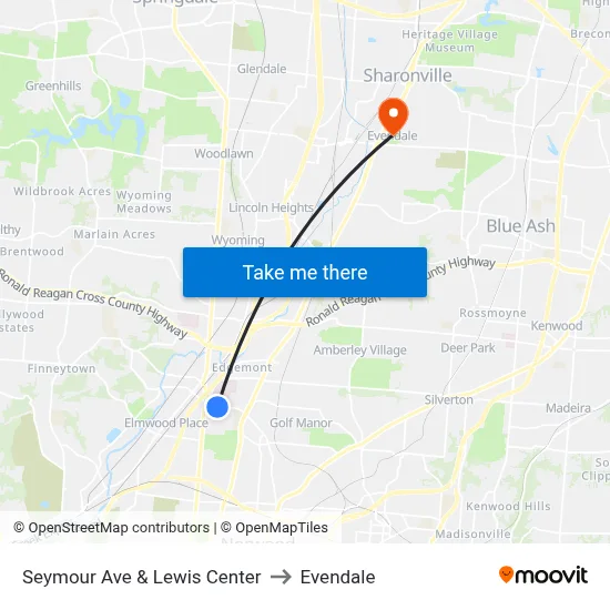 Seymour Ave & Lewis Center to Evendale map