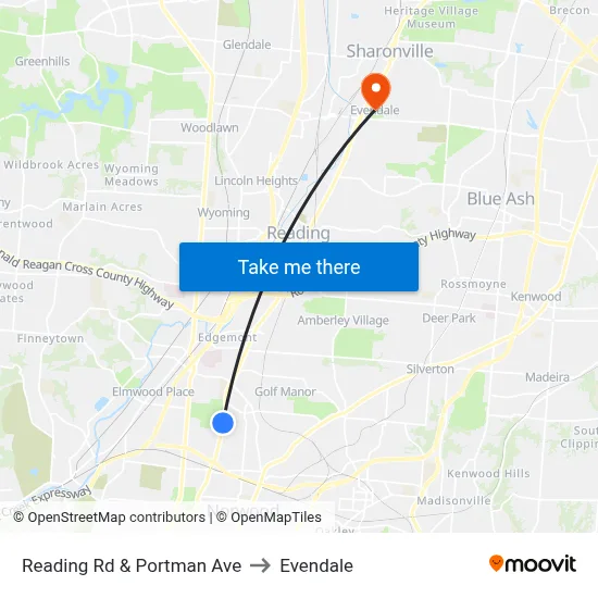 Reading Rd & Portman Ave to Evendale map