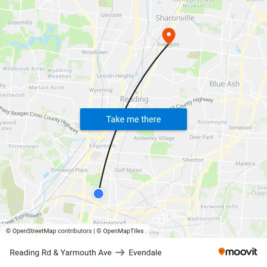 Reading Rd & Yarmouth Ave to Evendale map