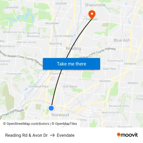 Reading Rd & Avon Dr to Evendale map
