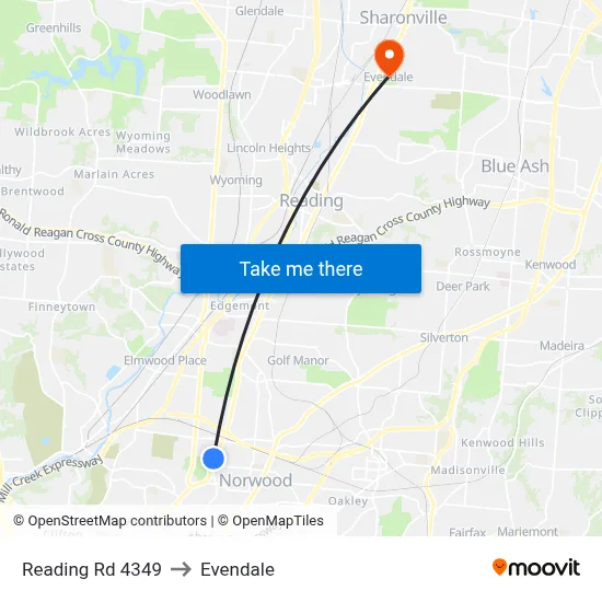 Reading Rd 4349 to Evendale map
