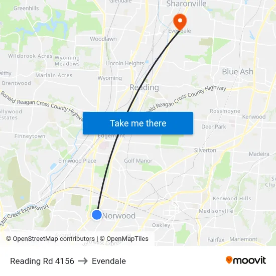 Reading Rd 4156 to Evendale map