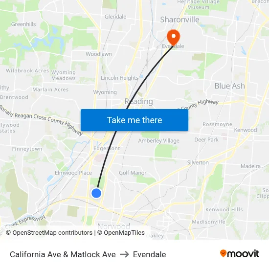 California Ave & Matlock Ave to Evendale map