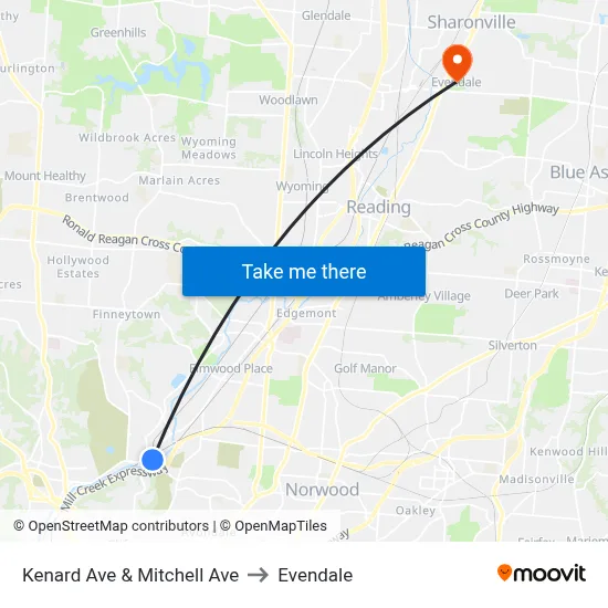 Kenard Ave & Mitchell Ave to Evendale map