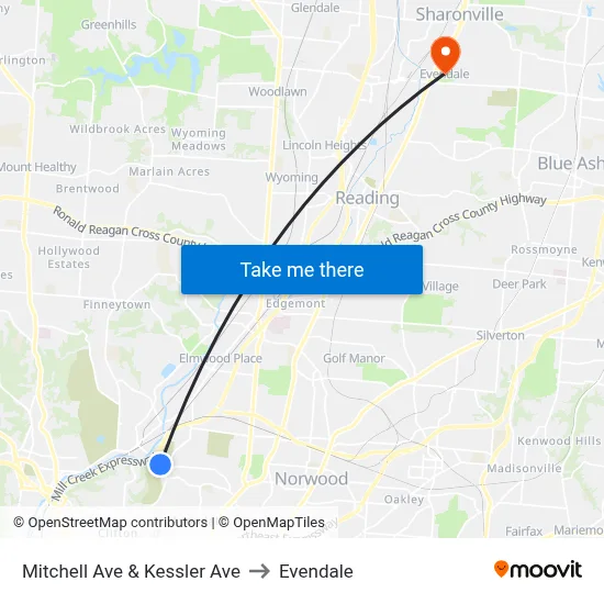 Mitchell Ave & Kessler Ave to Evendale map